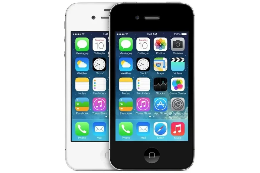 Two iPhone 4 devices showing the classic iOS home screen.