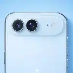 Back of a light blue iPhone Air 2 with dual cameras.