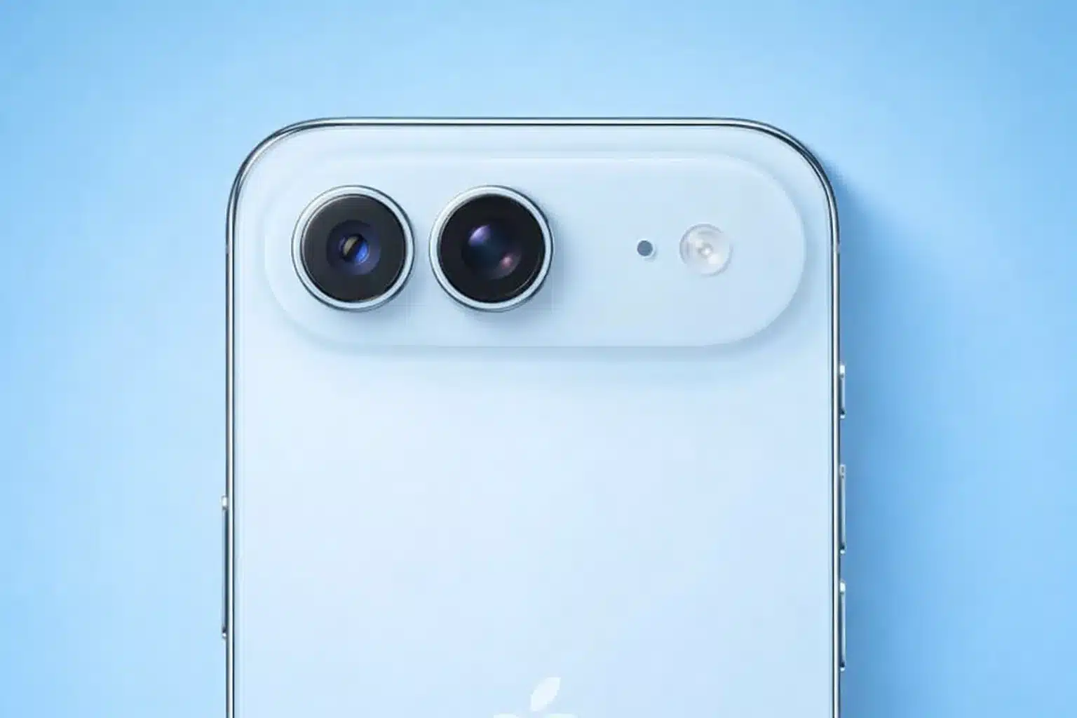 Back of a light blue iPhone Air 2 with dual cameras.