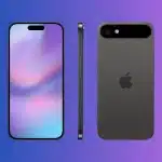 Front, side, and back views of the iPhone 17 on a colourful background.
