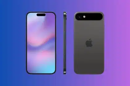 Front, side, and back views of the iPhone 17 on a colourful background.