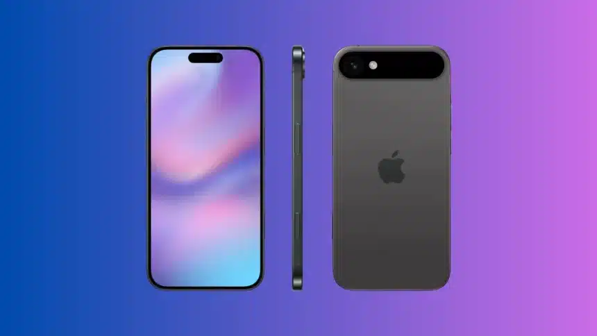 Front, side, and back views of the iPhone 17 on a colourful background.