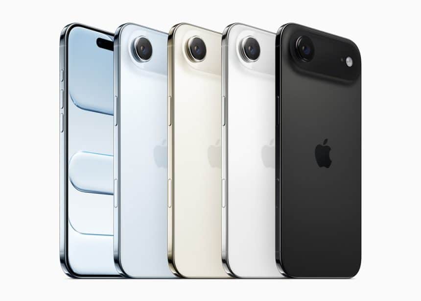 Apple iPhone Air models shown in multiple colours.