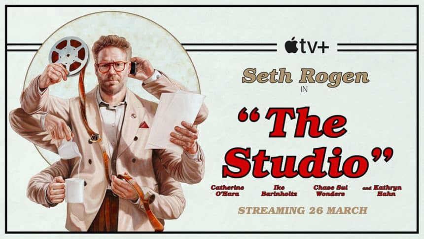 Promotional poster for Apple TV+ series The Studio starring Seth Rogen