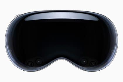 Apple Vision Pro headset front view on white background.