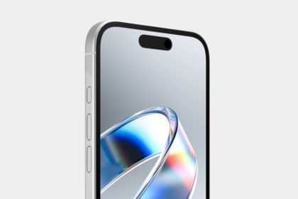 Close-up of a silver iPhone 17e showing the front display and Dynamic Island.