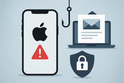 Apple ID phishing alert concept with warning symbols and digital security protection graphics