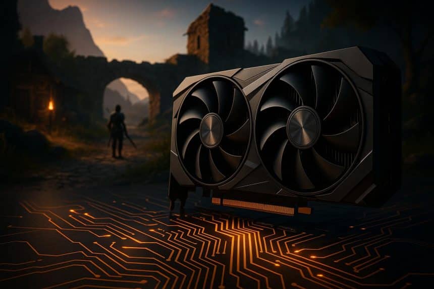 Cutting-edge GPU powering advanced 3D game graphics and real-time rendering technology