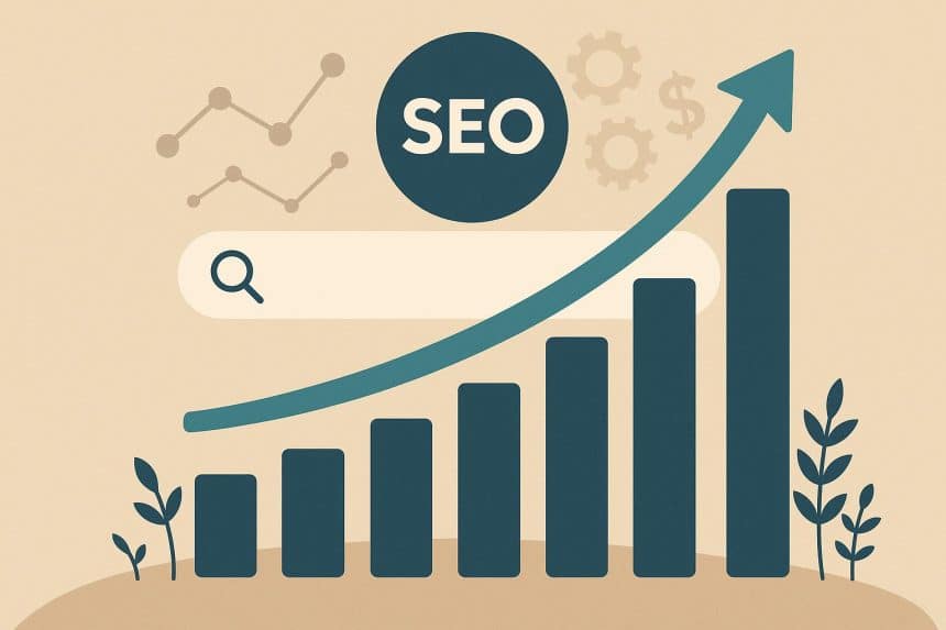 Graph showing upward SEO growth trend illustrating long-term compounding effects in website rankings
