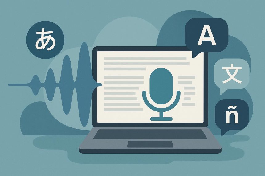 Japanese AI software transcribing multilingual speech to text, enabling easier content creation