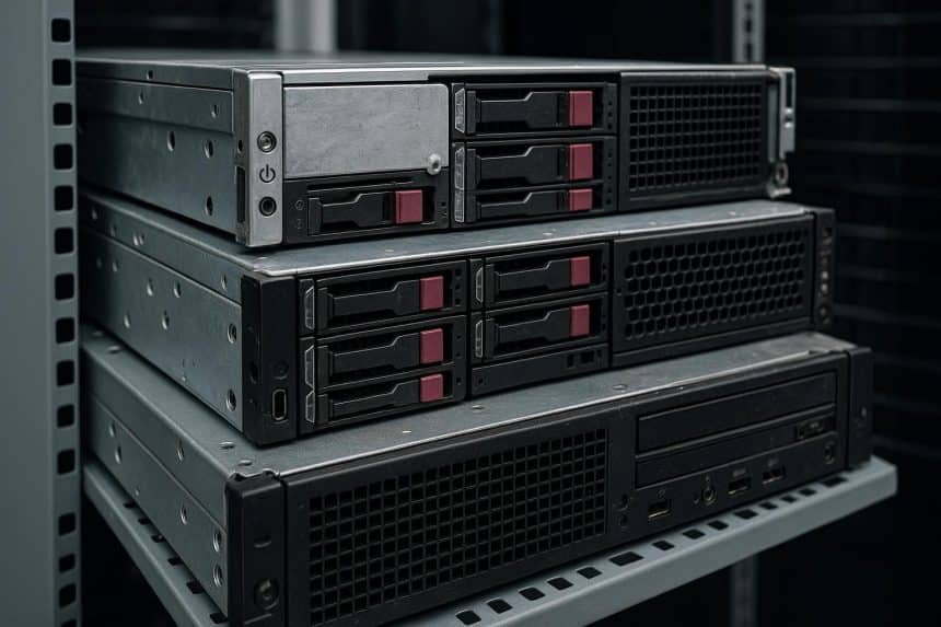 Used servers in a data center prepared for resale, highlighting offloading considerations