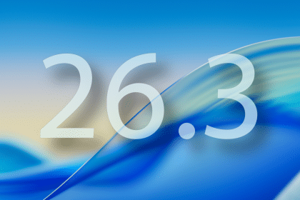 Abstract blue and gold wallpaper with large ‘26.3’ text overlay