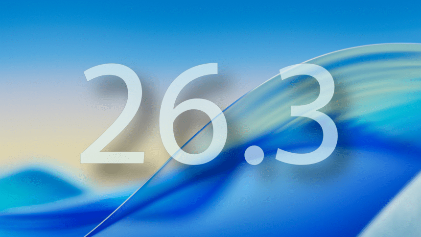Abstract blue and gold wallpaper with large &lsquo;26.3&rsquo; text overlay