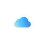 iCloud blue cloud logo on white background.
