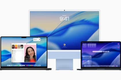 Apple desktop and laptops displaying macOS interface on screens