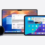 Apple devices lineup including Vision Pro headset, MacBook, iPad, iPhone, and Apple Watch.