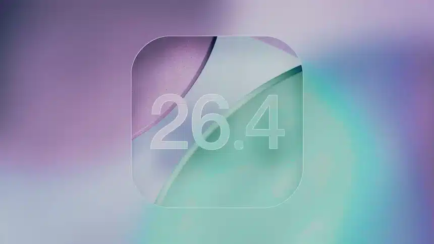 iOS 26.4 update icon on a gradient background.