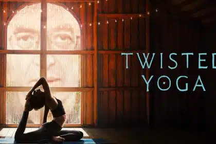 Twisted Yoga Apple TV+ docuseries poster with person practicing yoga indoors.