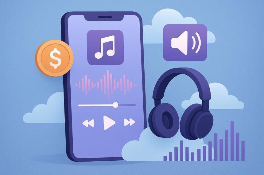 Personalized soundscape app interface with premium audio subscription options displayed on screen