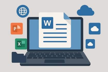 Microsoft Word interface on a laptop screen showcasing free online document editing and features