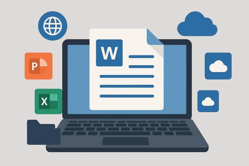 Microsoft Word interface on a laptop screen showcasing free online document editing and features