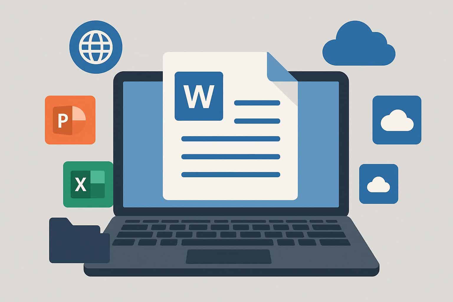 Microsoft Word interface on a laptop screen showcasing free online document editing and features