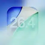 iOS 26.4 update icon on a blue and green gradient background.