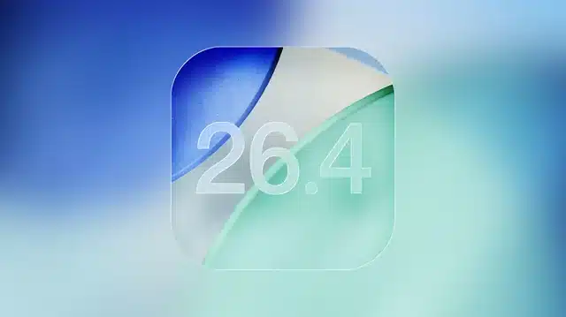 iOS 26.4 update icon on a blue and green gradient background.