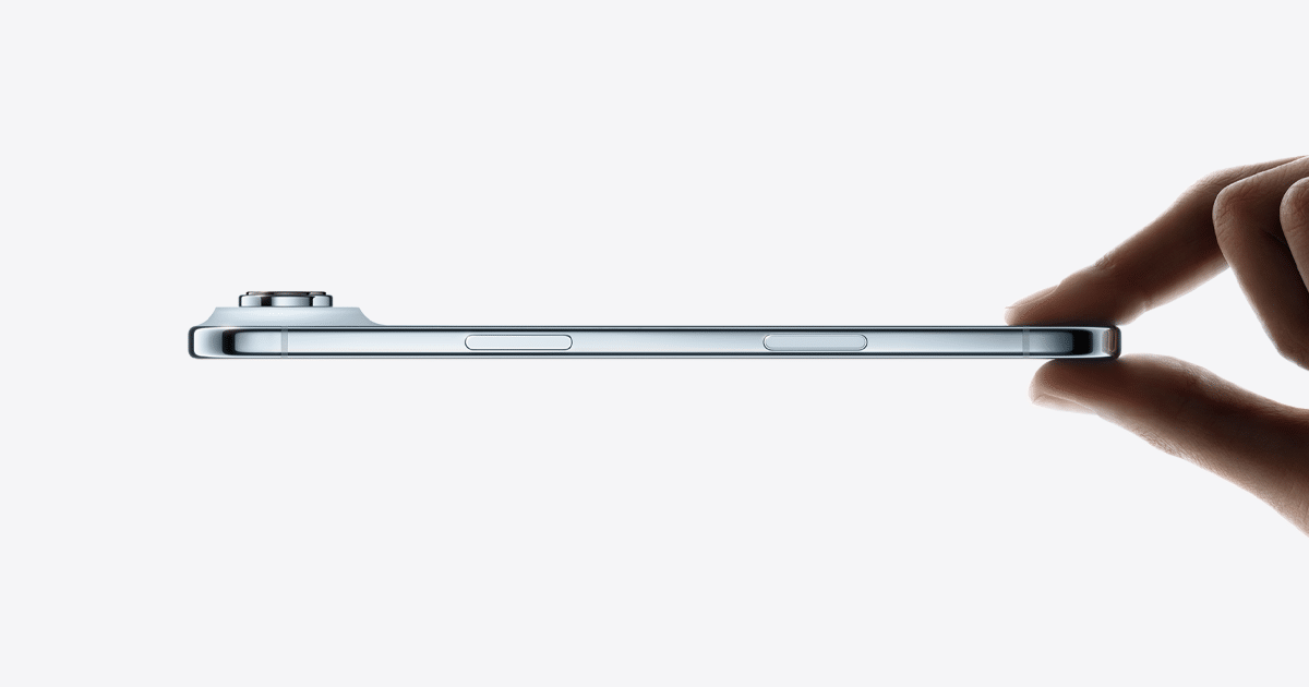 Side view of a slim iPhone Air held between fingers.