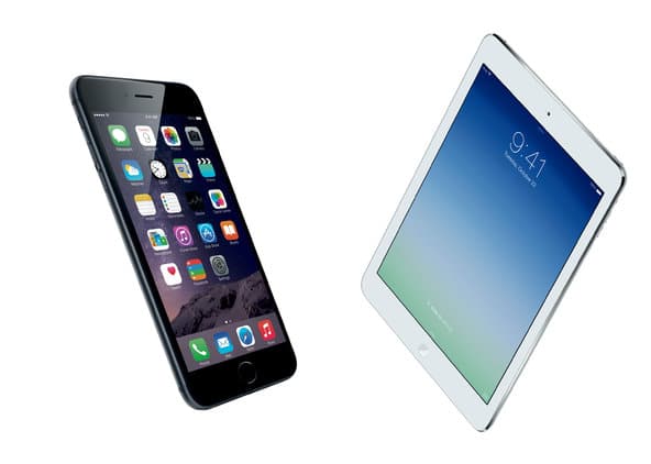 iPhone and iPad displaying home screens.