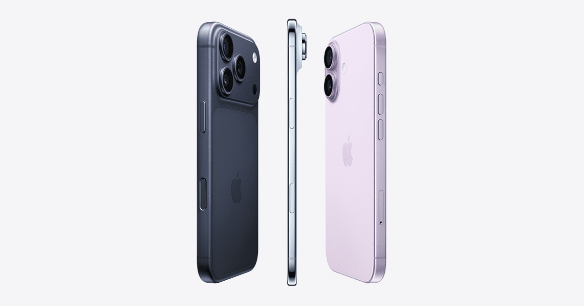 Three Apple iPhones shown from front and back in different colours.