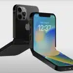 Concept image of a foldable iPhone Flip shown open and closed.