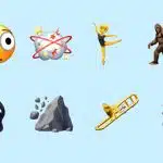New emoji icons including Bigfoot, orca, trombone, treasure chest, and others.