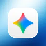 Google Gemini app icon on a blue gradient background.