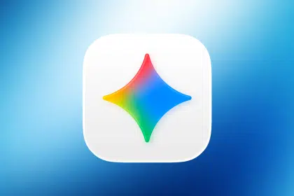 Google Gemini app icon on a blue gradient background.