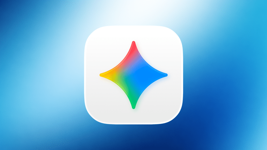 Google Gemini app icon on a blue gradient background.