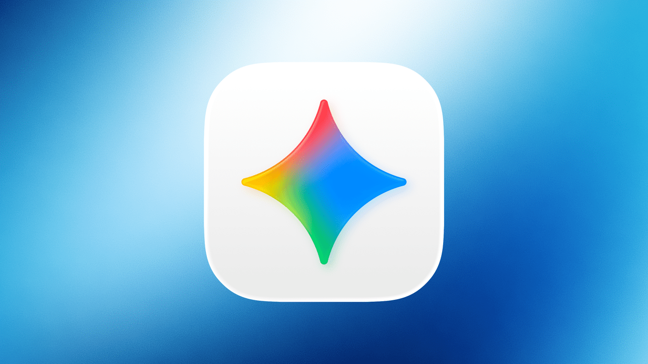 Google Gemini app icon on a blue gradient background.