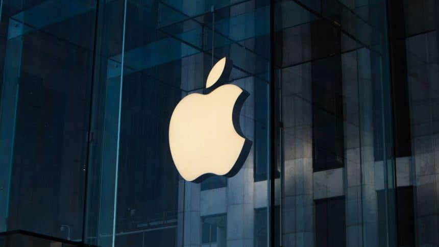 Apple logo on a glass building exterior