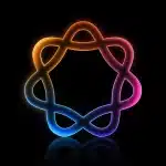 Colourful glowing Apple Intelligence logo on a black background.
