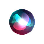 Colourful Siri icon with glowing abstract shapes on a circular background.