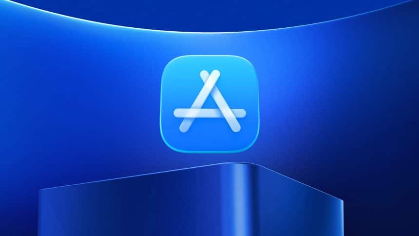 App Store icon displayed on a blue background.