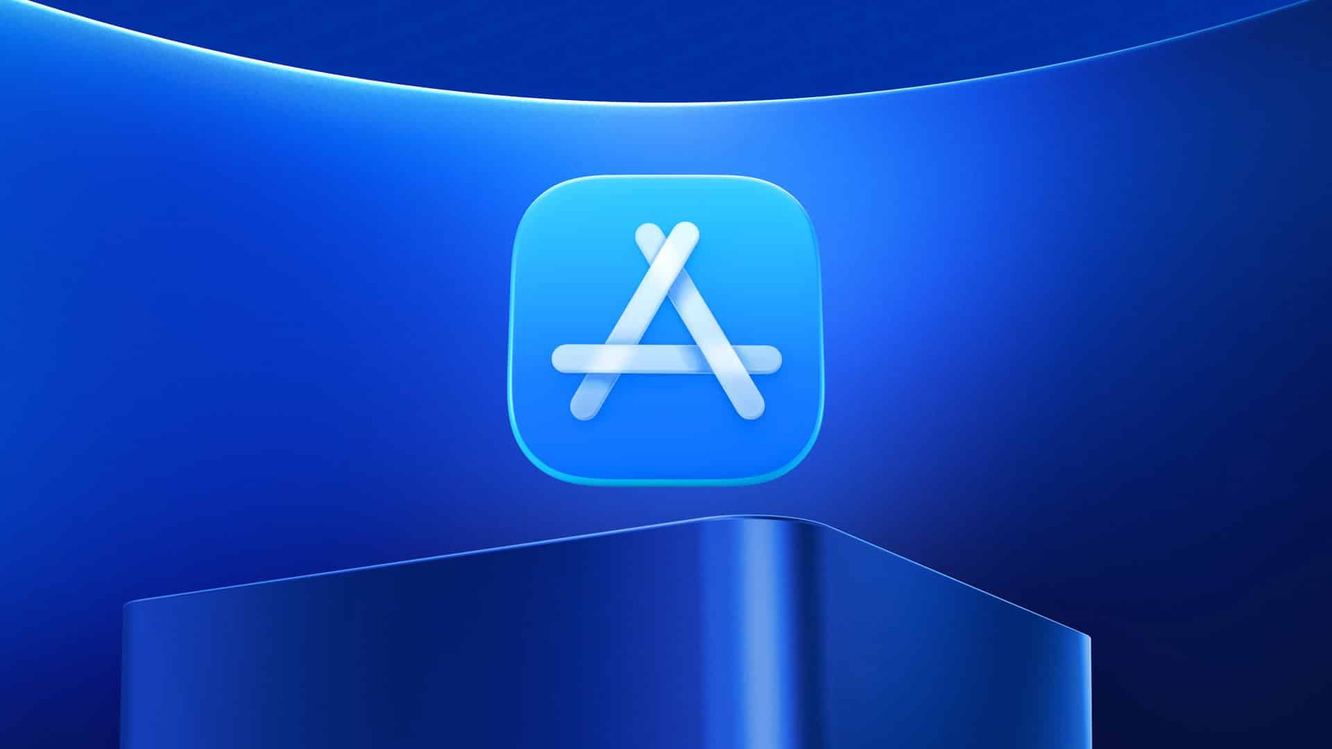 App Store icon displayed on a blue background.