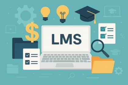 Laptop displaying LMS dashboards and course modules, representing free learning management systems.