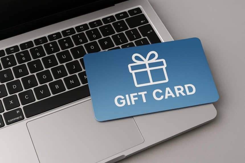 MacOS laptop displaying digital gift cards on screen, highlighting growing popularity among users