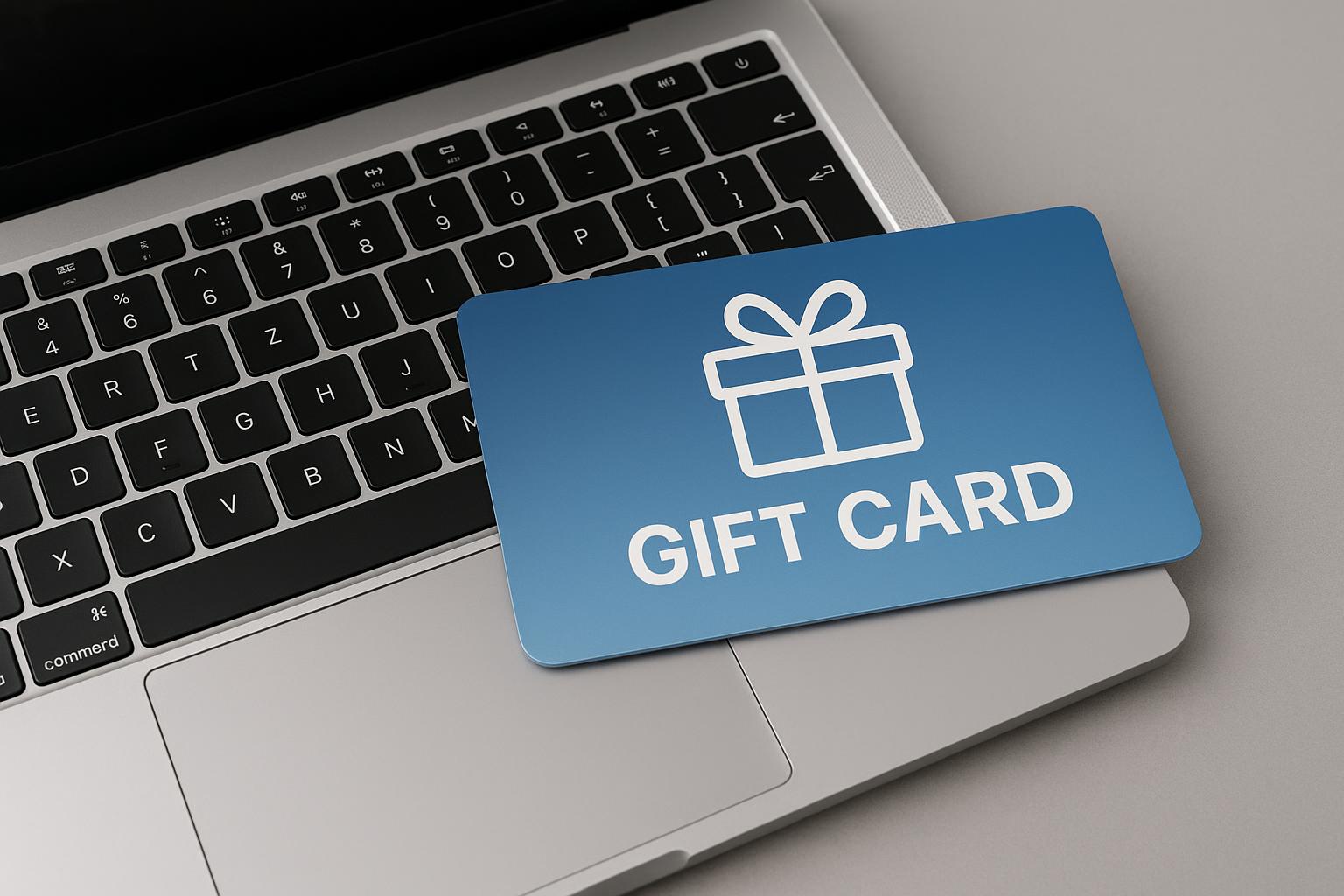 MacOS laptop displaying digital gift cards on screen, highlighting growing popularity among users