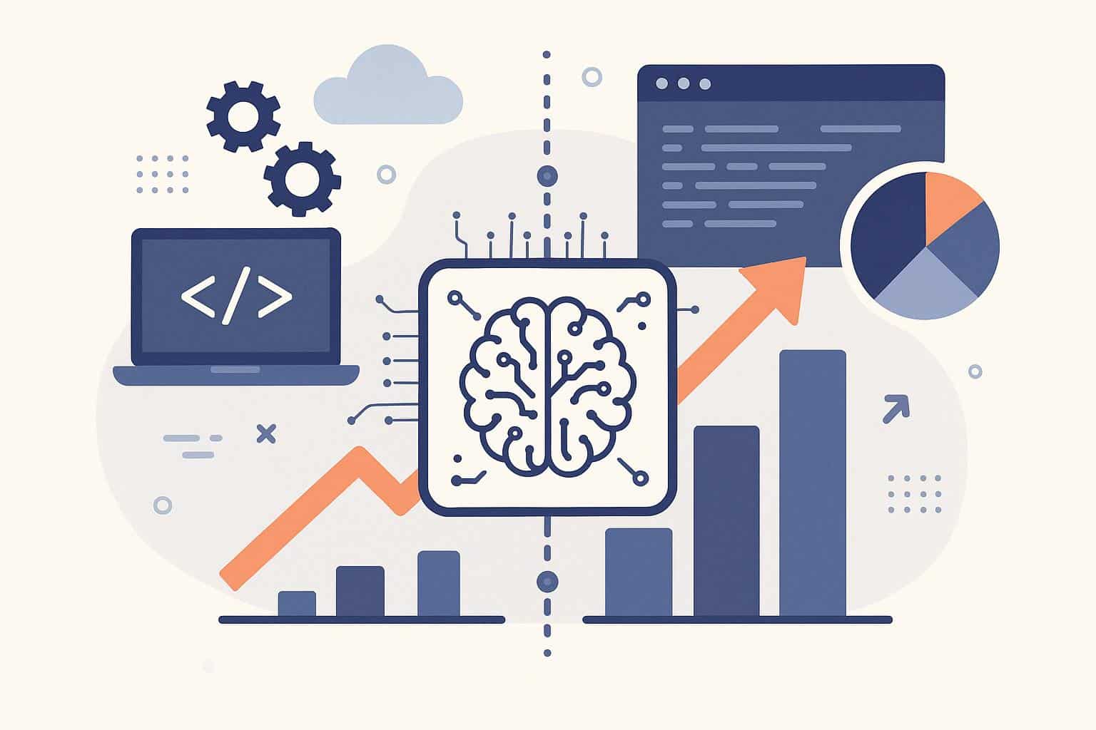 Abstract digital background with AI icons representing recent advancements in software technology