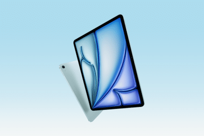 iPad Air tablet with front display and back view.