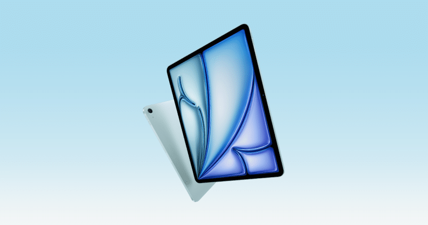 iPad Air tablet with front display and back view.