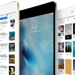 Three iPad mini 4 tablets showing different screens and apps.