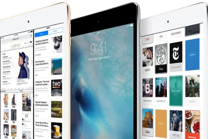 Three iPad mini 4 tablets showing different screens and apps.